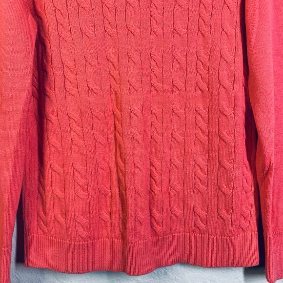 TALBOTS Sweater M Cable Knit Lambswool Blend Coral Crew Neck Classic Timeless - Picture 5 of 11